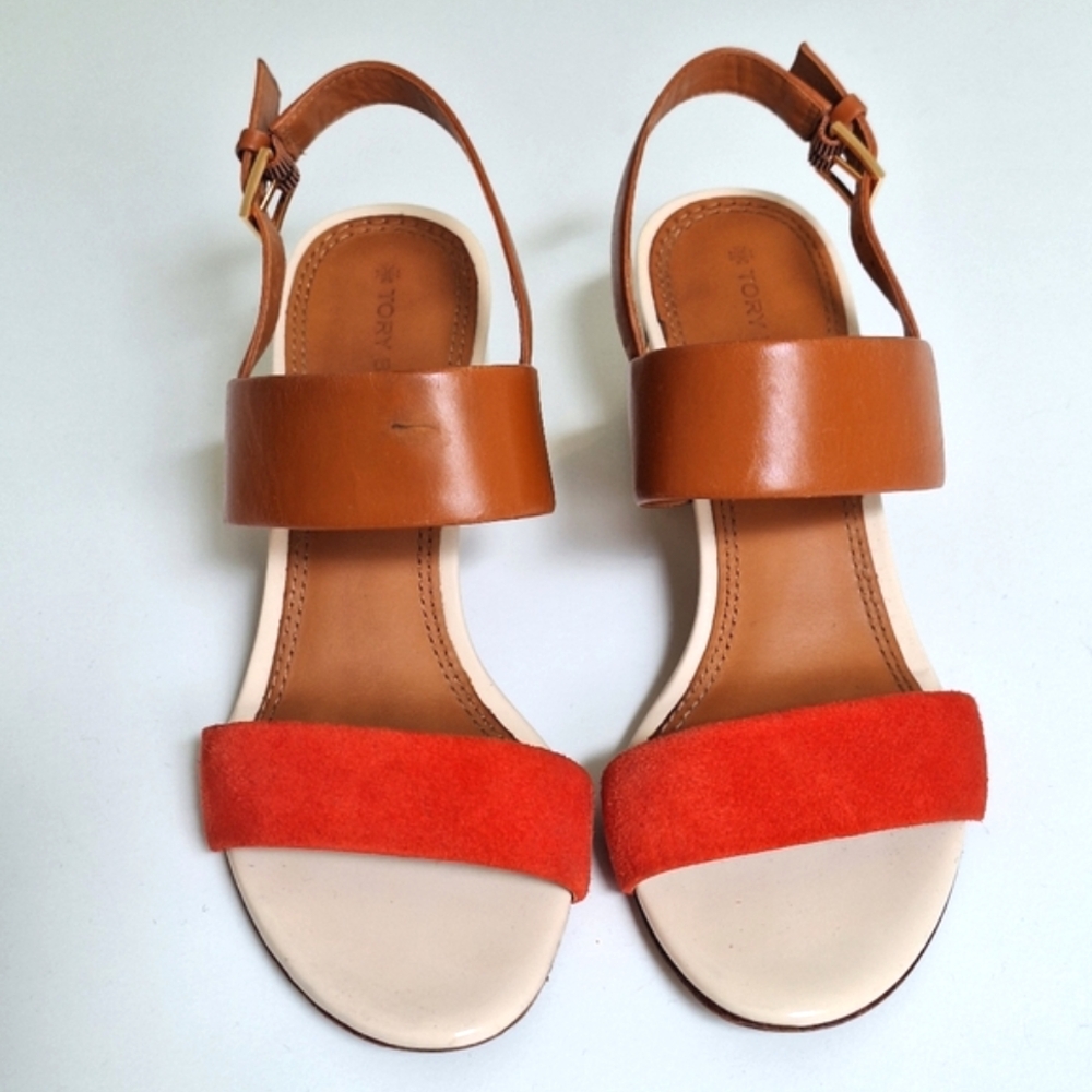 Tory Burch Summer Block Heels | Suede and Leather | Size 5 - Picture 4 of 11
